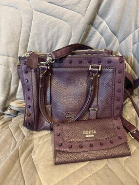 Guess Purple Handbag with Matching Wallet